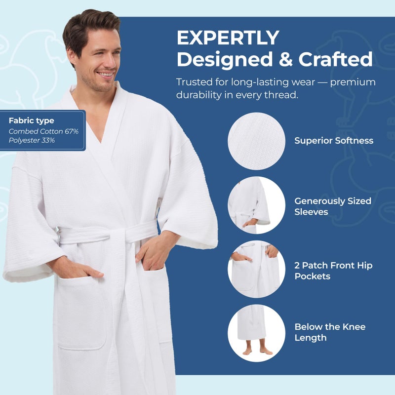 MONARCH Diamond Waffle Spa Kimono Robe for Men or Women â€“ Soft Lightweight Textured Fabric with Classic Kimono Design, Generously Sized Hotel & Spa Robe with Pockets â€“ Machine Washable - Image 4